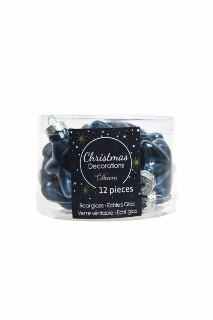 Athome Pavloudakis - Χριστουγεννιάτικο μπλε της νύκτας γυάλινο στολίδι αστέρι Σετ 12 τμχ 4 cm