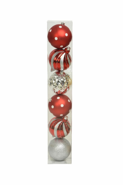 Athome Pavloudakis - Χριστουγεννιάτικη συνθετική άθραυστη μπάλα πολύχρωμη 15 cm με σχέδια Σετ 6 τμχ