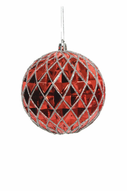 Athome Pavloudakis - Χριστουγεννιάτικη συνθετική κόκκινη μπάλα με ασημένιο γκλιτερ 10 cm