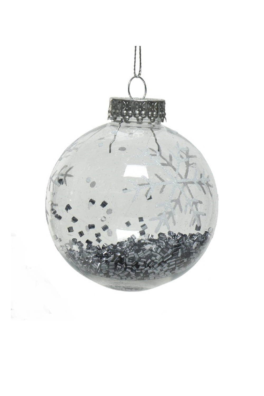 Athome Pavloudakis - Χριστουγεννιάτικη συνθετική διάφανη μπάλα με ασημένιες νιφάδες (8 cm)