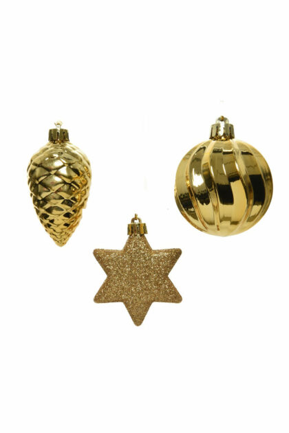 Athome Pavloudakis - Χριστουγεννιάτικο χρυσό συνθετικό διακοσμητικό στολίδι μπάλα κουκουνάρι αστέρι Σετ 3 τμχ 6 cm