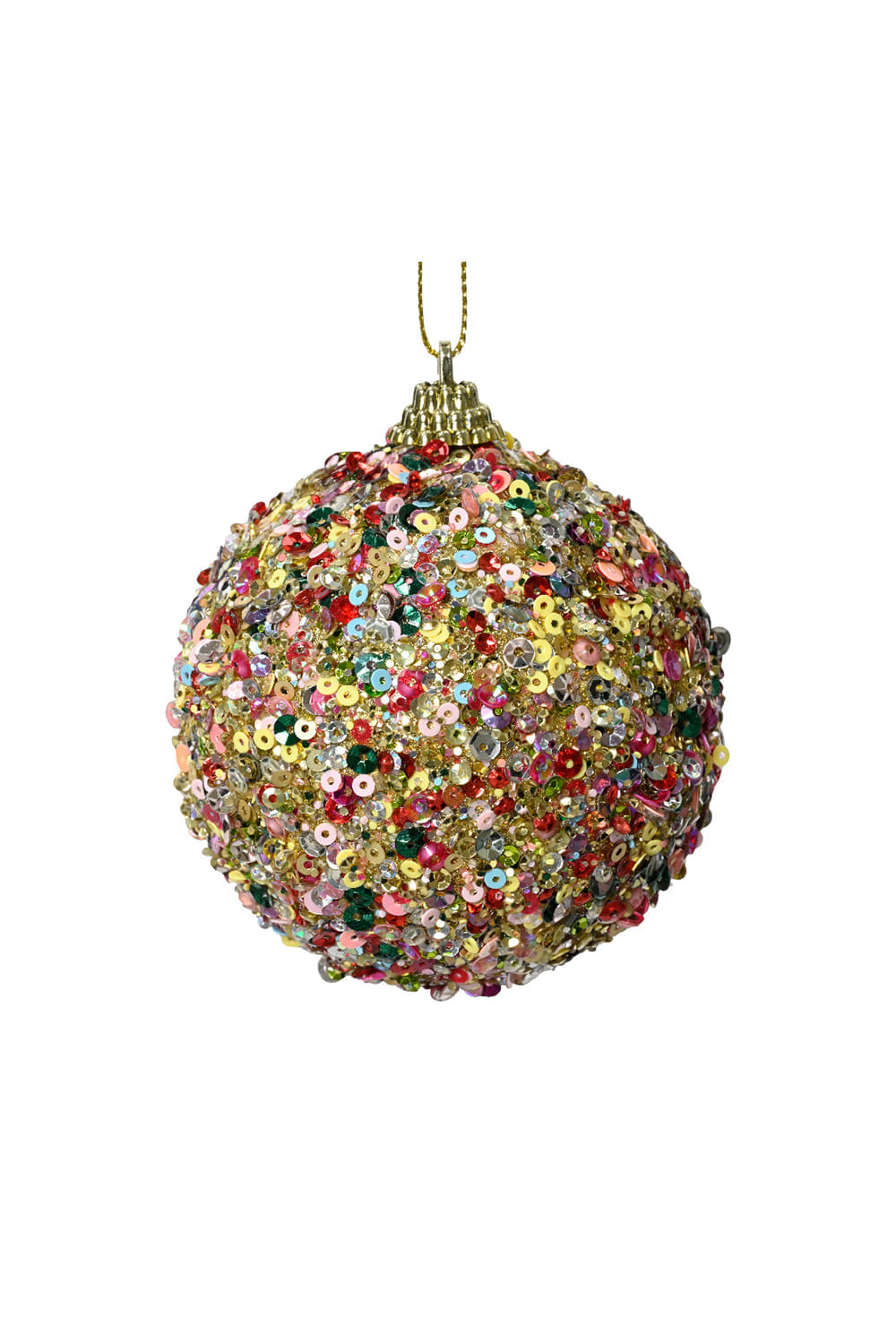 Athome Pavloudakis - Χριστουγεννιάτικη συνθετική χρυσή μπάλα αφρού με πολύχρωμες πούλιες (12 cm)