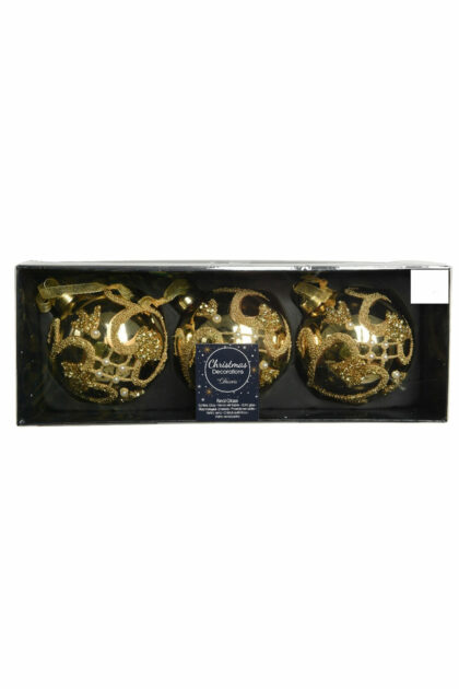 Athome Pavloudakis - Χριστουγεννιάτικη γυάλινη μπάλα χρυσή 8 cm με σχέδια