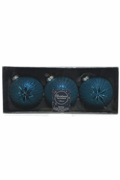 Athome Pavloudakis - Χριστουγεννιάτικη γυάλινη μπάλα μπλε της νύκτας 8 cm με σχέδια
