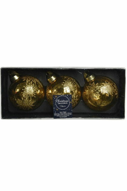 Athome Pavloudakis - Χριστουγεννιάτικη γυάλινη μπάλα χρυσή 8cm με σχέδια
