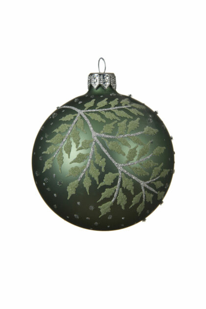 Athome Pavloudakis - Χριστουγεννιάτικη γυάλινη μπάλα πράσινη ματ 8 cm με σχέδια