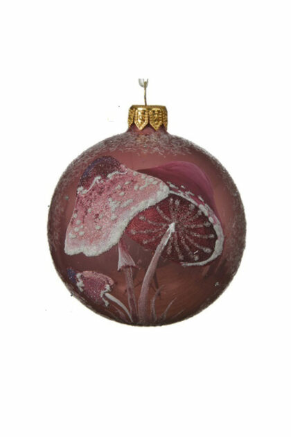 Athome Pavloudakis - Χριστουγεννιάτικη γυάλινη μπάλα κόκκινη ροζ μεταλλικό 8 cm με μανιτάρι