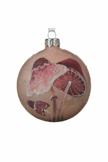 Athome Pavloudakis - Χριστουγεννιάτικη γυάλινη μπάλα ροζ μεταλλικό 8 cm με μανιτάρι