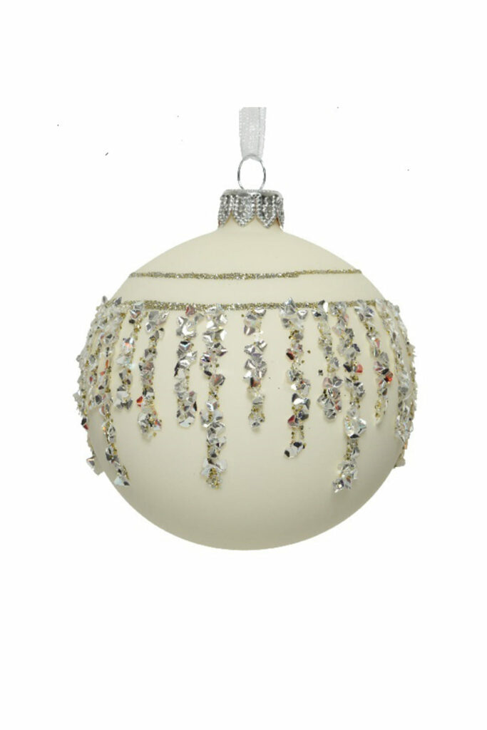 Athome Pavloudakis - Χριστουγεννιάτικη γυάλινη λευκή μπάλα με σχέδια (8 cm)