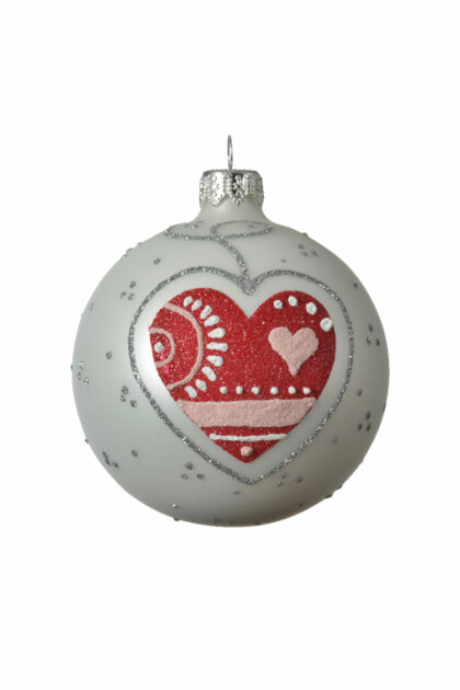 Athome Pavloudakis - Χριστουγεννιάτικη γυάλινη μπάλα χειμωνιάτικο λευκό 8 cm καρδιά