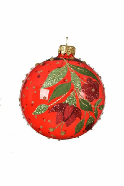 Athome Pavloudakis - Χριστουγεννιάτικη γυάλινη μπάλα κόκκινη διάφανη 8 cm με  λουλούδι