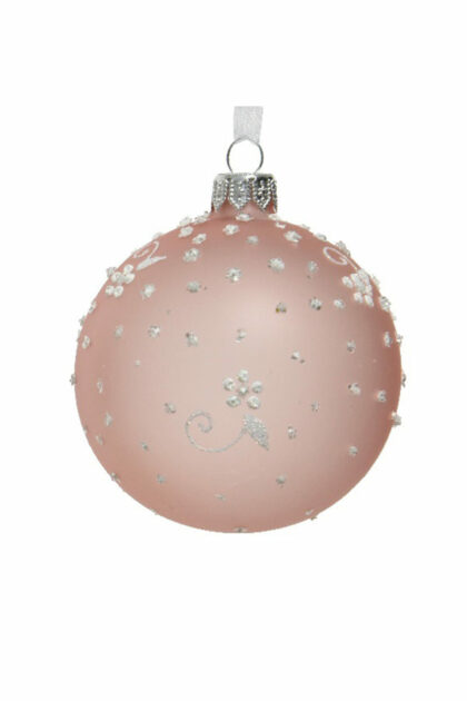 Athome Pavloudakis - Χριστουγεννιάτικη γυάλινη μπάλα ανοικτό ροζ 8 cm με λουλούδι