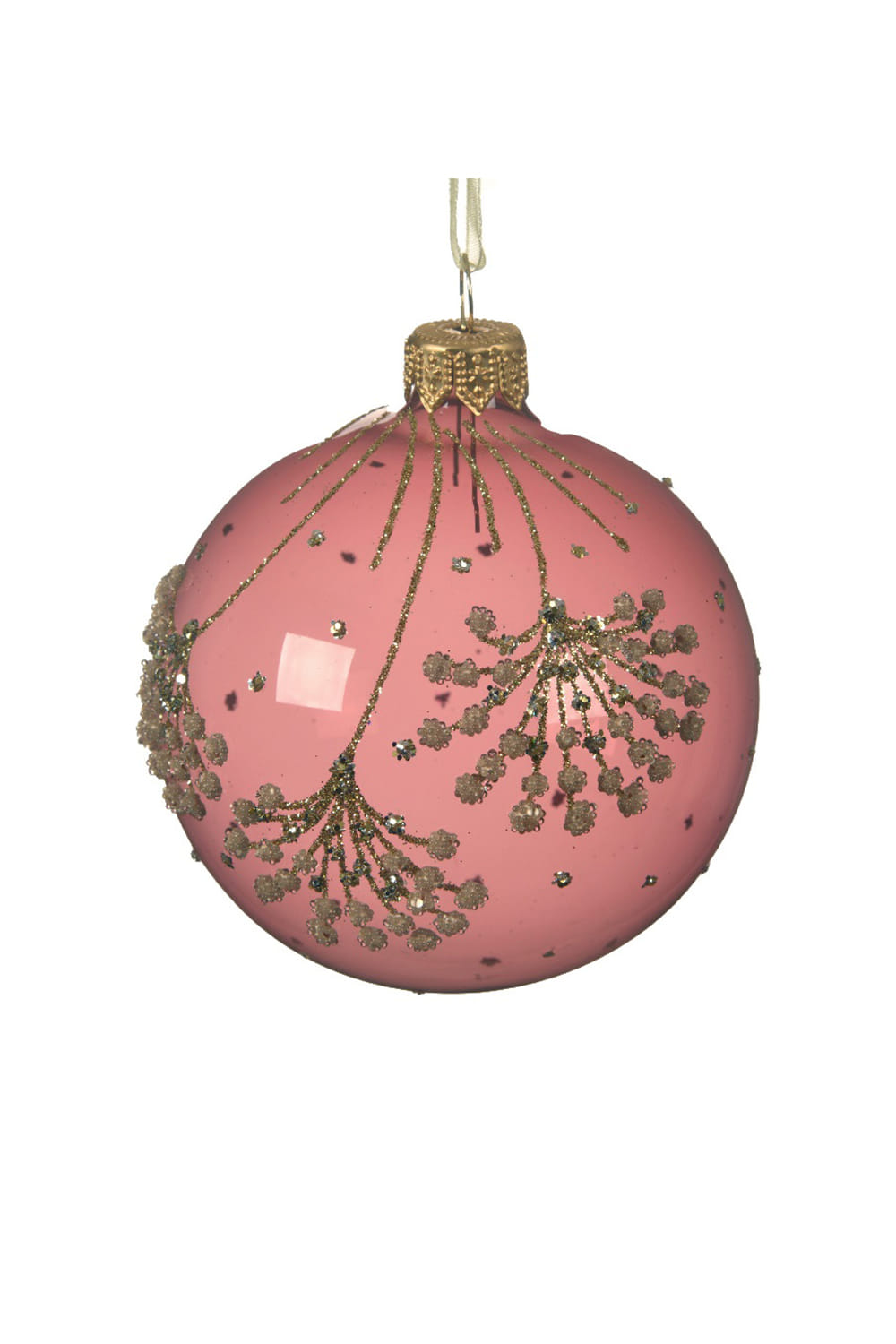 Athome Pavloudakis - Χριστουγεννιάτικη γυάλινη μπάλα σε απόχρωση ροζ βελούδο με λουλούδι (8 cm)