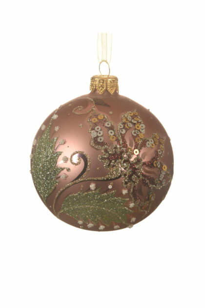 Athome Pavloudakis - Χριστουγεννιάτικη γυάλινη μπάλα ροζ βελούδο 8 cm με σχέδια