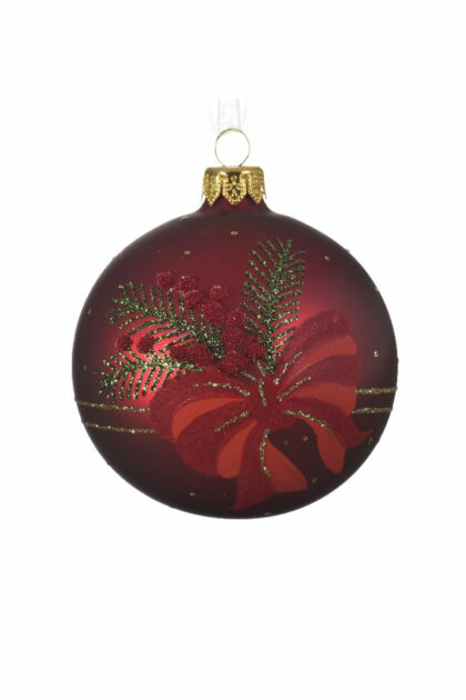 Athome Pavloudakis - Χριστουγεννιάτικη γυάλινη μπάλα  μπορντώ 8 cm φιόγκο