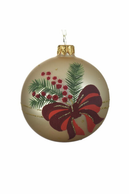 Athome Pavloudakis - Χριστουγεννιάτικη γυάλινη μπάλα λευκή άμμου 8 cm με φιόγκο
