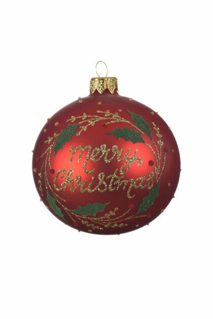 Athome Pavloudakis - Χριστουγεννιάτικη γυάλινη μπάλα κόκκινη χριστουγέννων 8 cm με σχέδια