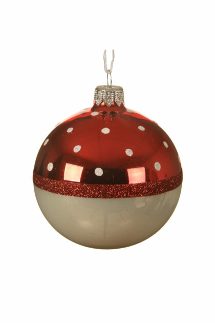 Athome Pavloudakis - Χριστουγεννιάτικη γυάλινη μπάλα κόκκινη χριστουγέννων 8 cm με σχέδια