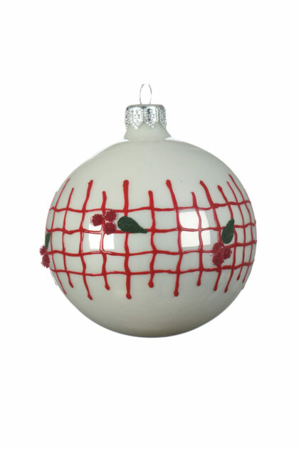 Athome Pavloudakis - Χριστουγεννιάτικη γυάλινη μπάλα χειμωνιάτικη λευκή 8 cm με μούρα