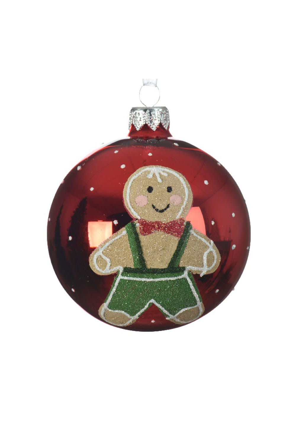 Athome Pavloudakis - Χριστουγεννιάτικη κόκκινη γυάλινη μπάλα με σχέδιο μπισκοτένιο αγόρι (8 cm)