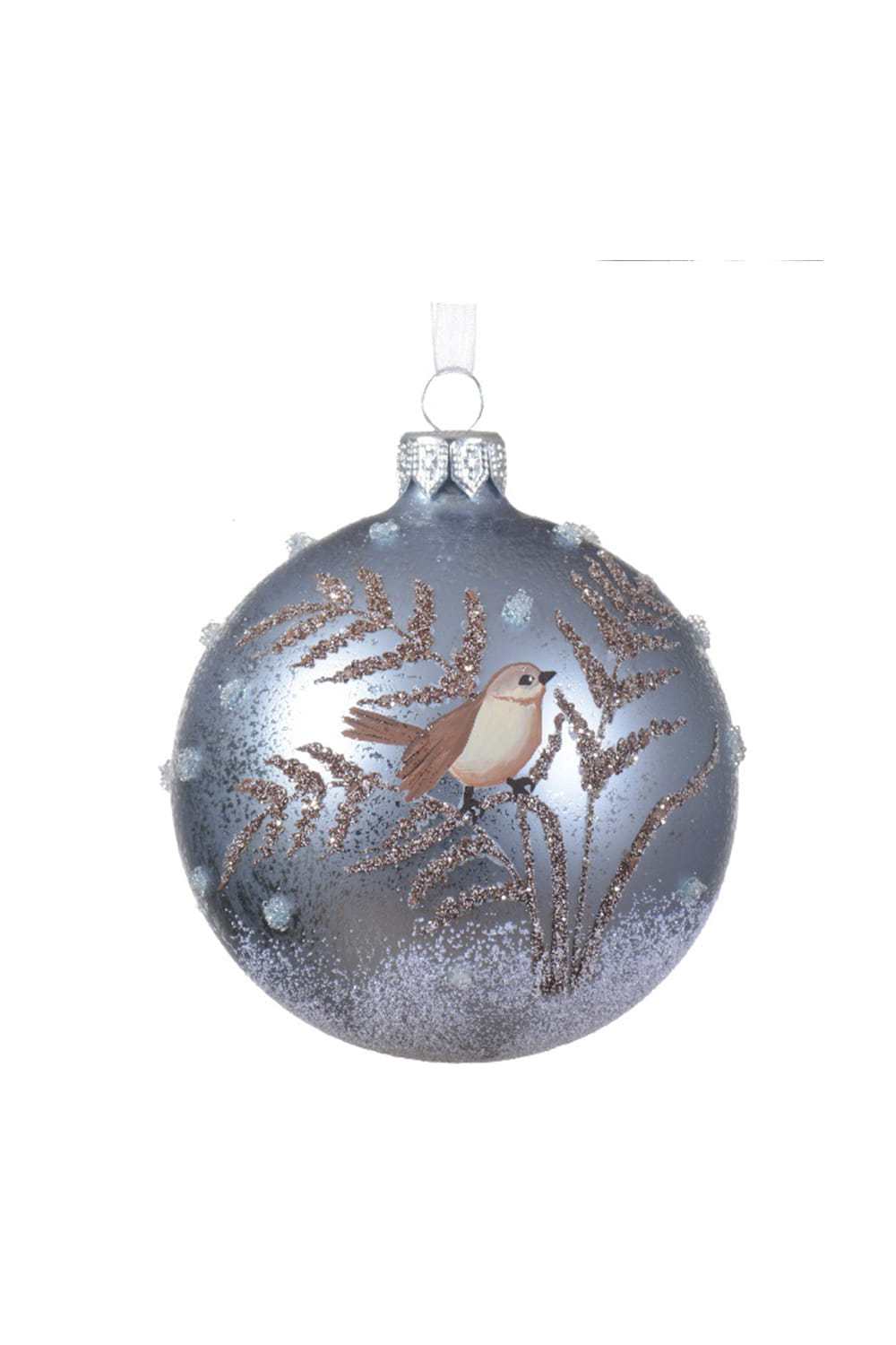 Athome Pavloudakis - Χριστουγεννιάτικη γυάλινη γαλάζια ματ μπάλα με πουλάκι (8 cm)