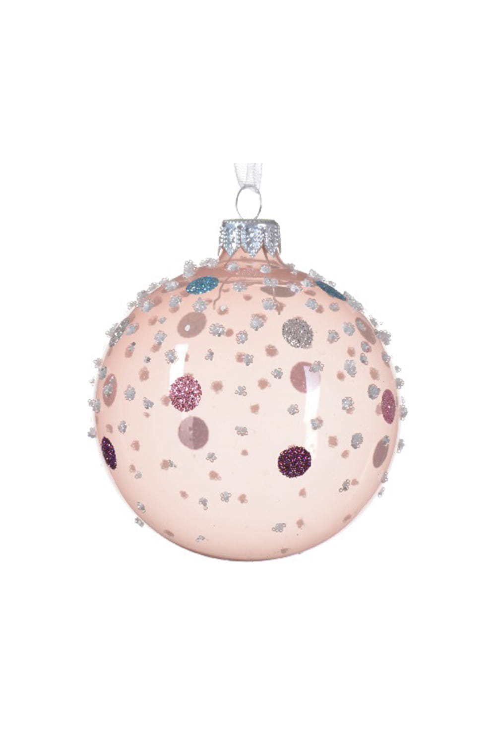 Athome Pavloudakis - Χριστουγεννιάτικη διάφανη γυάλινη ροζ μπάλα με λεπτομέρειες (8 cm)