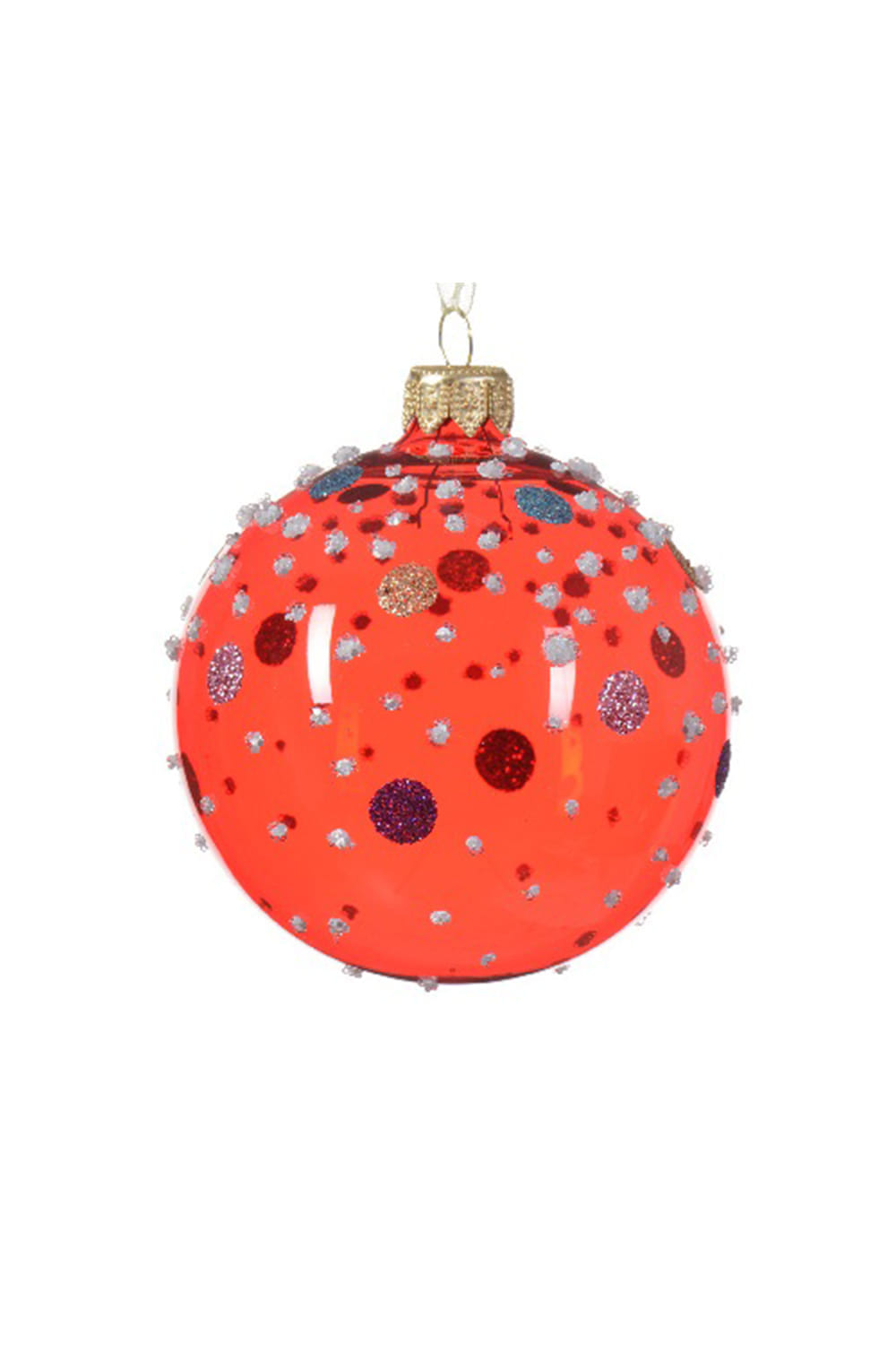 Athome Pavloudakis - Χριστουγεννιάτικη διάφανη γυάλινη κόκκινη μπάλα με λεπτομέρειες (8 cm)