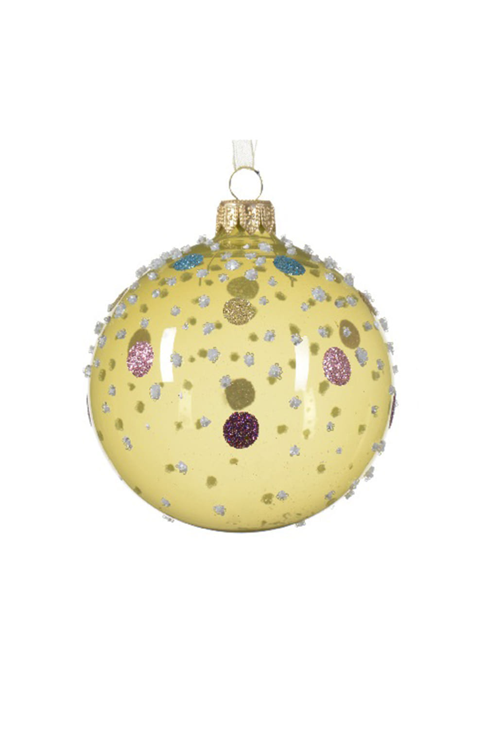Athome Pavloudakis - Χριστουγεννιάτικη διάφανη γυάλινη φυστικί μπάλα με λεπτομέρειες (8 cm)