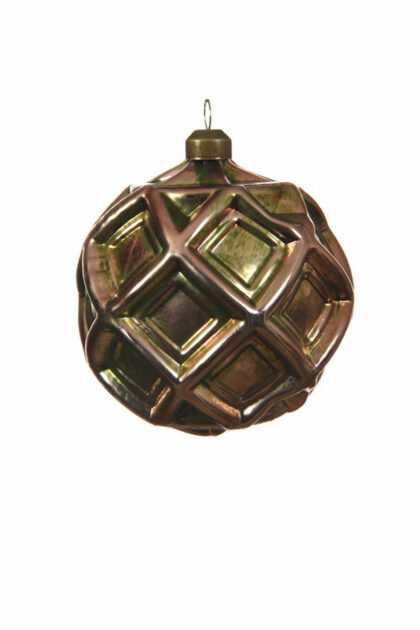 Athome Pavloudakis - Χριστουγεννιάτικη γυάλινη μπάλα ανοικτού καφέ 8 cm με ρόμβους