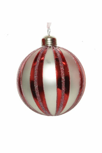 Athome Pavloudakis - Χριστουγεννιάτικη γυάλινη μπάλα κόκκινη 8 cm με κάθετες γραμμές
