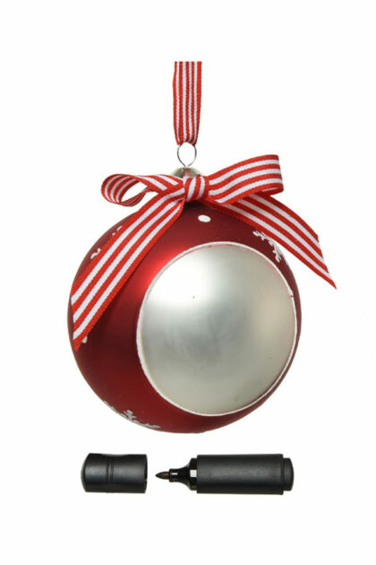Athome Pavloudakis - Χριστουγεννιάτικη γυάλινη μπάλα κόκκινη 10 cm με σχέδια