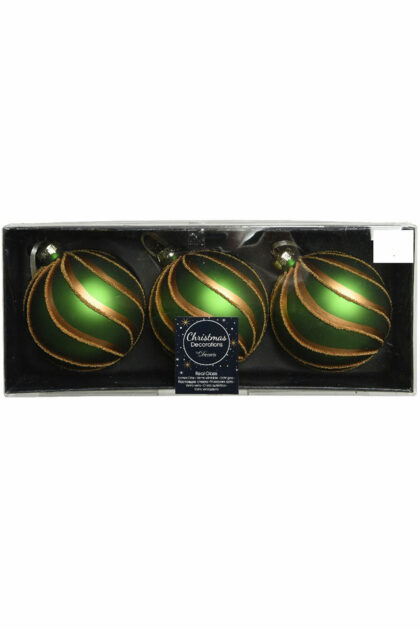 Athome Pavloudakis - Χριστουγεννιάτικη γυάλινη μπάλα πράσινη κυπαρισσή  8 cm με σχέδια