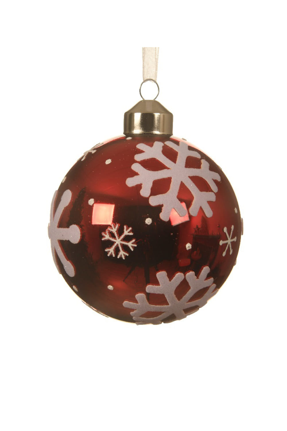 Athome Pavloudakis - Χριστουγεννιάτικη γυάλινη κόκκινη μπάλα με νιφάδες (8 cm)