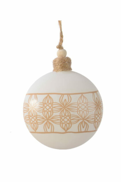 Athome Pavloudakis - Χριστουγεννιάτικη γυάλινη μπάλα λευκή 8 cm με γραμμικά σχέδια