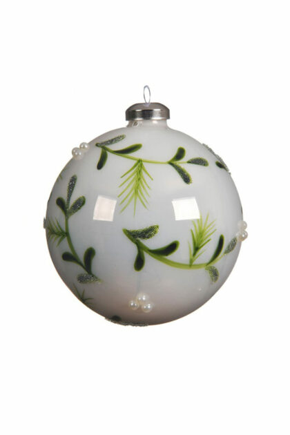 Athome Pavloudakis - Χριστουγεννιάτικη γυάλινη μπάλα χειμωνιάτικο λευκό 10 cm με σχέδια