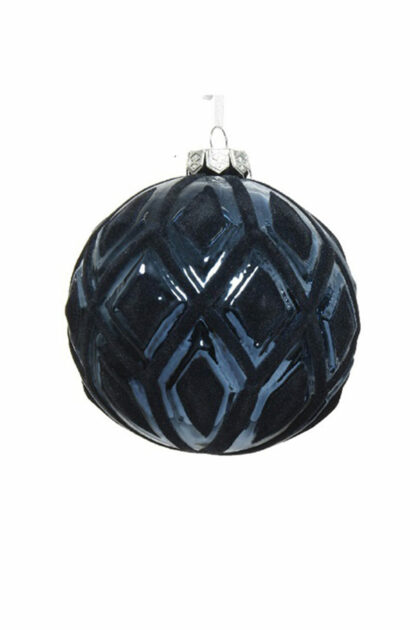 Athome Pavloudakis - Χριστουγεννιάτικη γυάλινη μπάλα μπλε της νύκτας γυαλιστερό 10 cm με σχέδια
