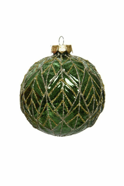 Athome Pavloudakis - Χριστουγεννιάτικη γυάλινη μπάλα πράσινη 10 cm με σχέδια