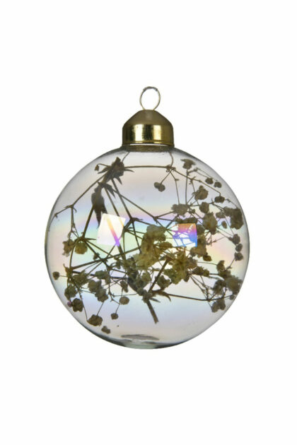 Athome Pavloudakis - Χριστουγεννιάτικη γυάλινη μπάλα διάφανη 8 cm κλαδάκια εσωτερικά