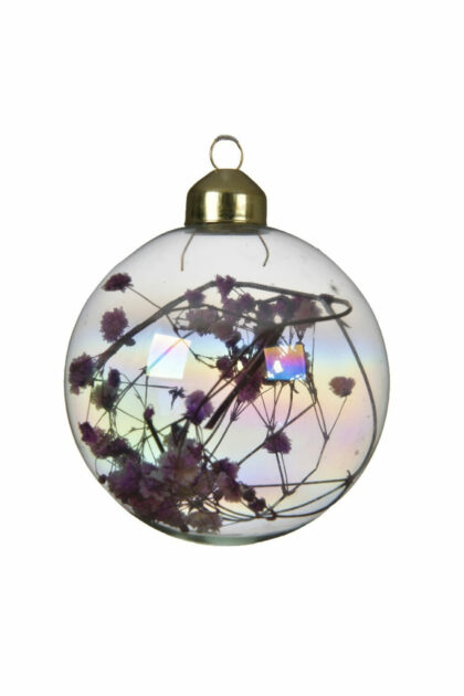 Athome Pavloudakis - Χριστουγεννιάτικη γυάλινη μπάλα διάφανη με κλαδάκι εσωτερικά 8 cm