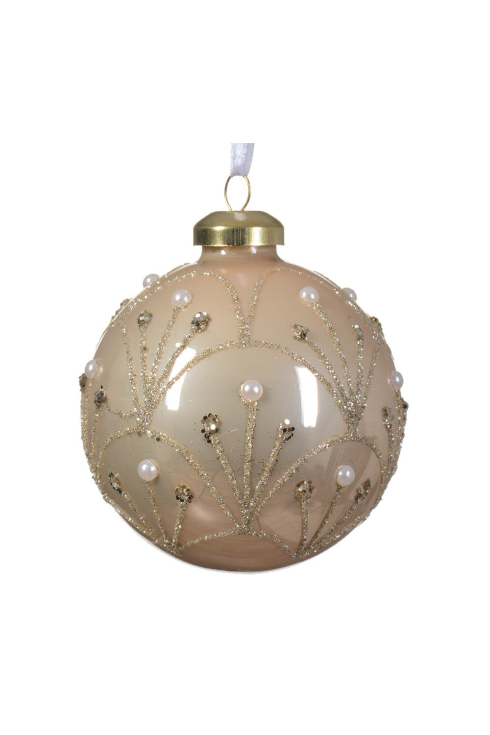Athome Pavloudakis - Χριστουγεννιάτικη γυάλινη μπάλα σε περλέ μεταλλικό χρώμα με σχέδια (8 cm)