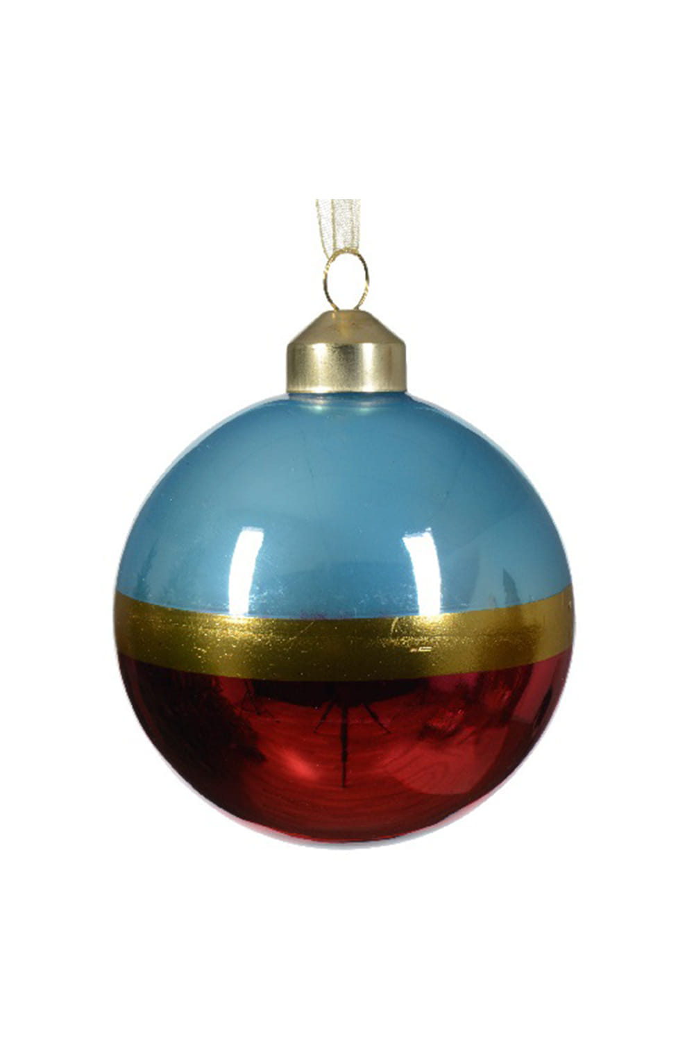 Athome Pavloudakis - Χριστουγεννιάτικη γυάλινη μπλε-κόκκινη μπάλα με χρυσή γραμμή (8 cm)