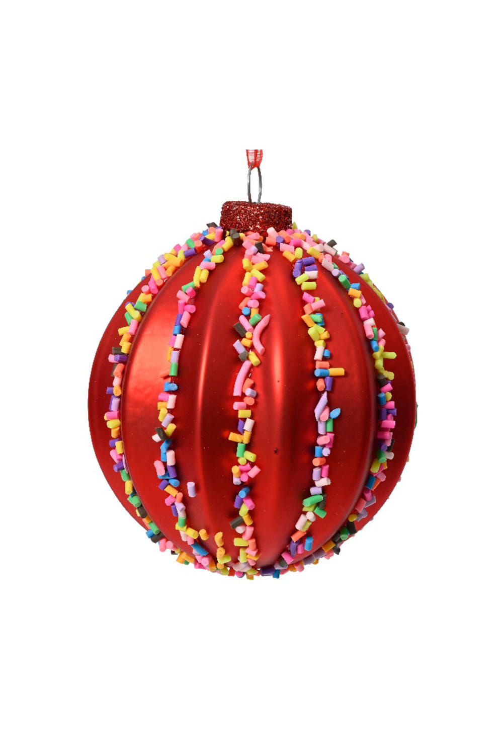 Athome Pavloudakis - Χριστουγεννιάτικη γυάλινη κόκκινη ματ μπάλα με διακοσμητική πολύχρωμη τρούφα (8 cm)