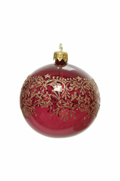 Athome Pavloudakis - Χριστουγεννιάτικη γυάλινη μπάλα κερασί διάφανη 8 cm με σχέδια