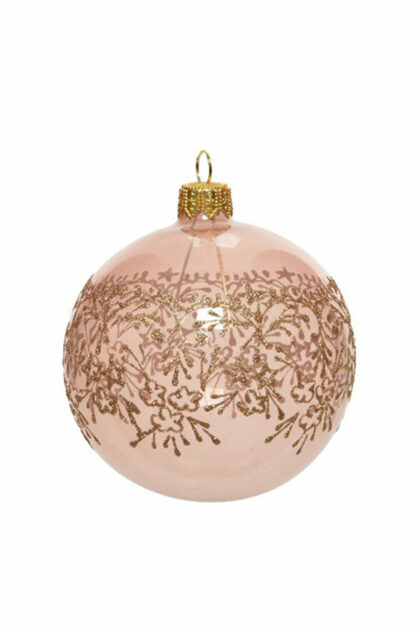 Athome Pavloudakis - Χριστουγεννιάτικη γυάλινη μπάλα ανοικτό ροζ διάφανη 8 cm με σχέδια