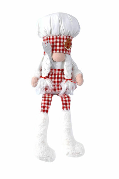 Athome Pavloudakis - Χριστουγεννιάτικος συνθετικός νάνος-gnome μάγειρας με λευκό καπέλο 65 cm