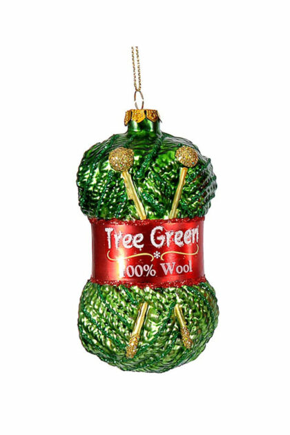 Athome Pavloudakis - Χριστουγεννιάτικο κρεμαστό γυάλινο στολίδι πράσινο νήμα με βελόνες 10 cm