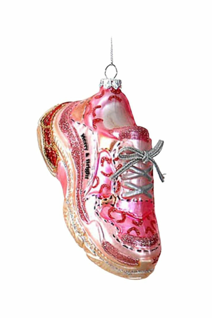 Athome Pavloudakis - Χριστουγεννιάτικο γυάλινο στολίδι φούξια φιγούρα αθλητικού παπουτσιού 6 cm