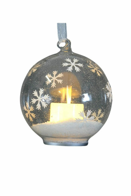 Athome Pavloudakis - Χριστουγεννιάτικη διάφανη μπάλα 1 LED φλόγας με κερί 10 cm μπαταρίας
