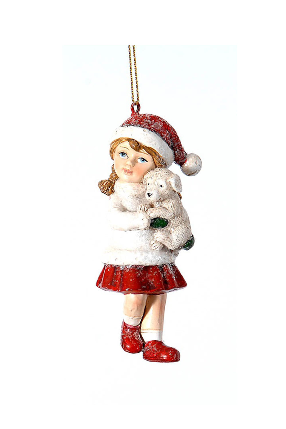 Athome Pavloudakis - Χριστουγεννιάτικο διακοσμητικό polyresin λευκό κορίτσι με σκύλο (11 cm)