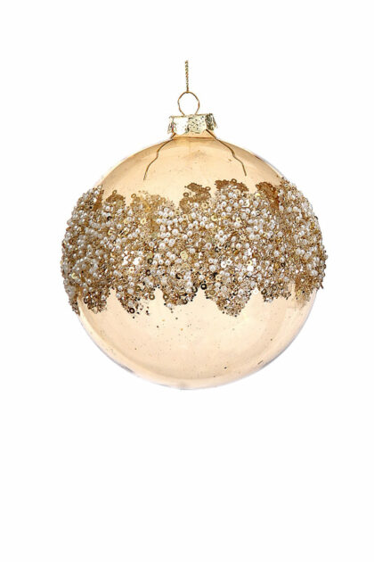 Athome Pavloudakis - Χριστουγεννιάτικη γυάλινη μπάλα χρυσή διάφανη 10 cm με σχέδια